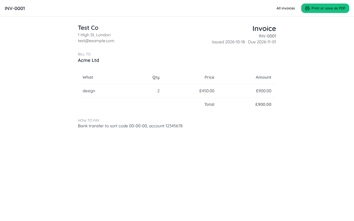 Invoices's page